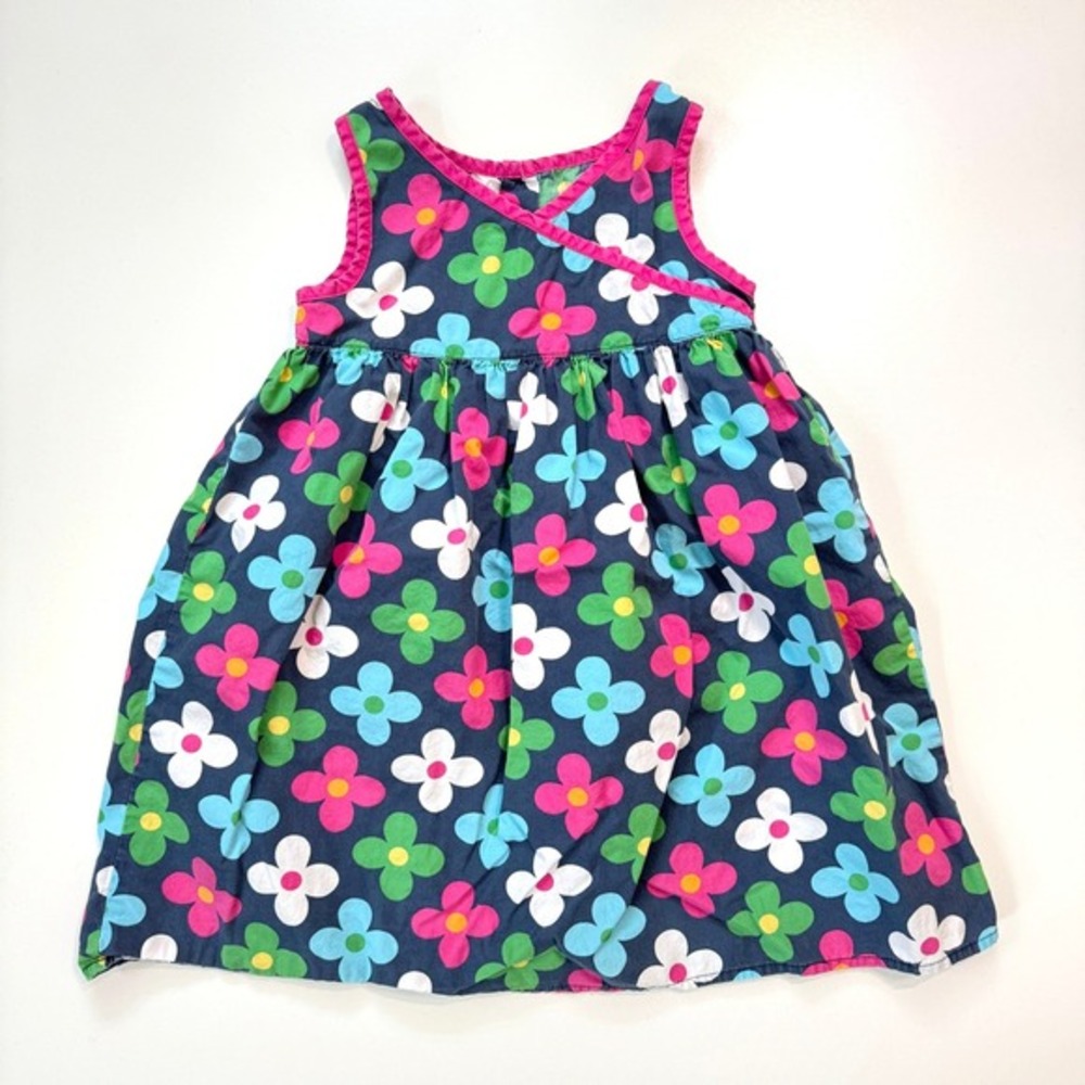 Vintage Y2K Carter's Floral Sleeveless Dress Kids‎ Navy Blue Pink Flower Print 4